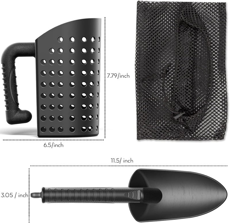 INCLY Sand Scoop & Shovel, Detecting Accessories for Kid & Adult Metal Detector, Sand Sifter Treasure Hunting & Digging Tool at The Beach & More, Black - Come with Mesh Bag - Image 5